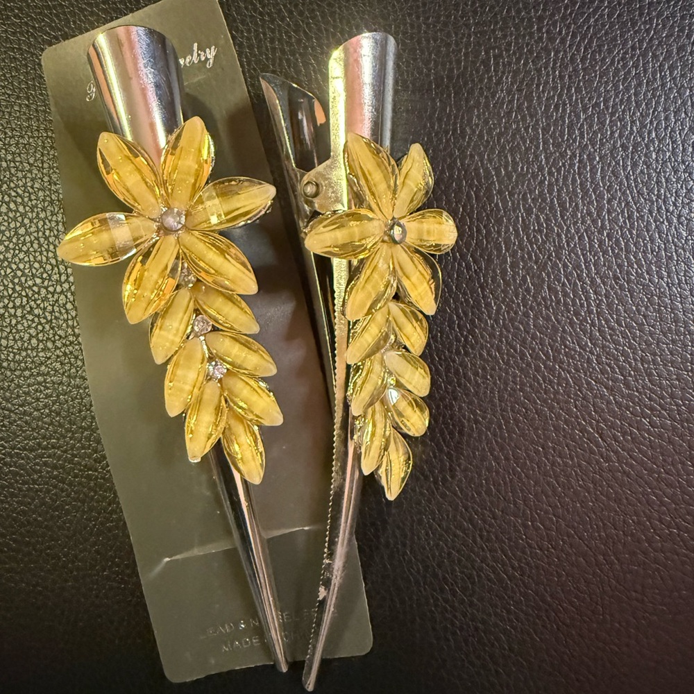 Yellow Floral Hair Clips